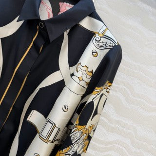 Silk Equestrian Print Shirt – Midnight Edition