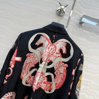 Silk Equestrian Print Shirt – Midnight Edition