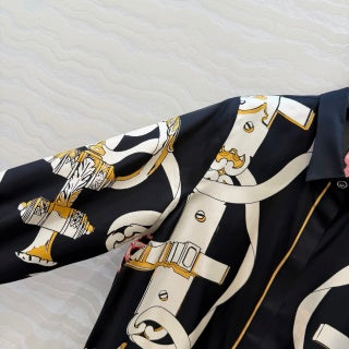Silk Equestrian Print Shirt – Midnight Edition