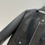 Cropped Sheepskin Leather Jacket – Noir Structured Edition