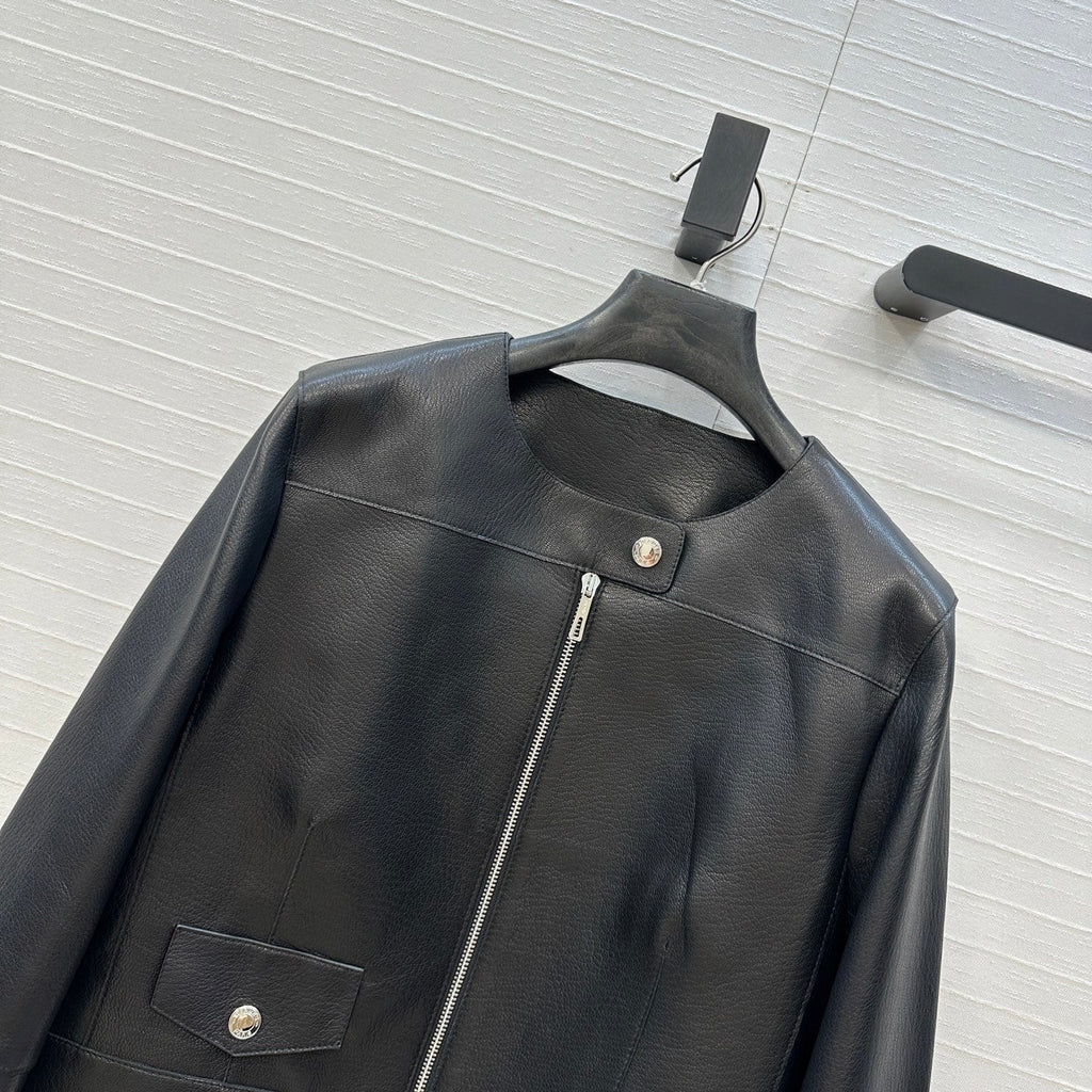 Cropped Sheepskin Leather Jacket – Noir Structured Edition