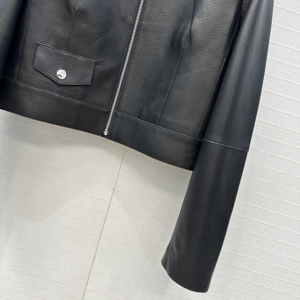 Cropped Sheepskin Leather Jacket – Noir Structured Edition