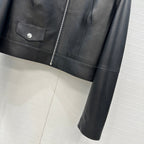 Cropped Sheepskin Leather Jacket – Noir Structured Edition