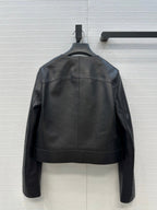 Cropped Sheepskin Leather Jacket – Noir Structured Edition