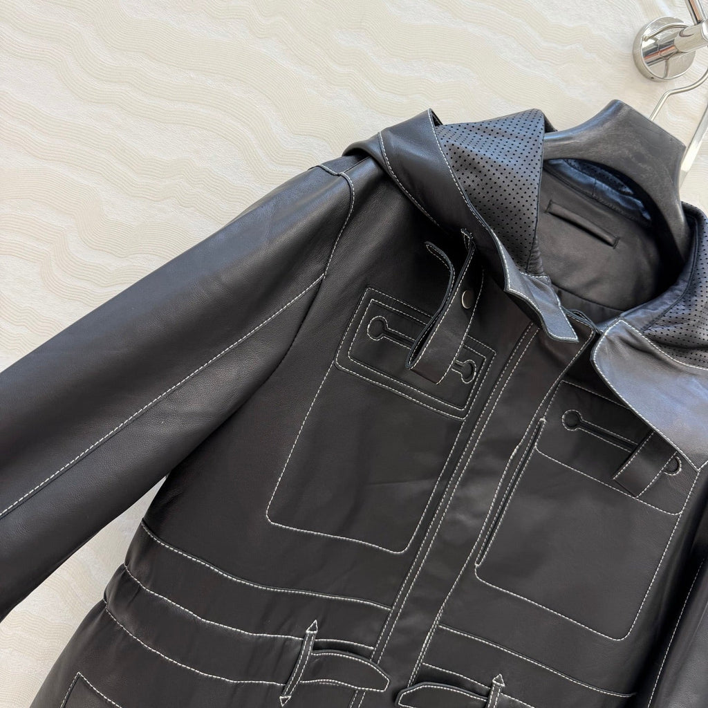 Hooded Sheepskin Jacket – Modern Utility Elegance