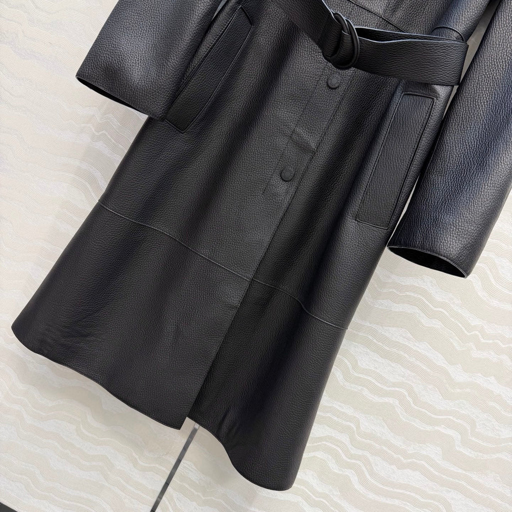 Sheepskin Belted Long Coat – Timeless Power Silhouette