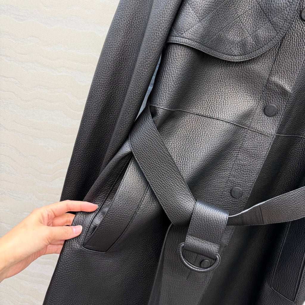 Sheepskin Belted Long Coat – Timeless Power Silhouette