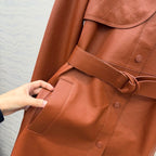 Sheepskin Belted Long Coat – Timeless Power Silhouette