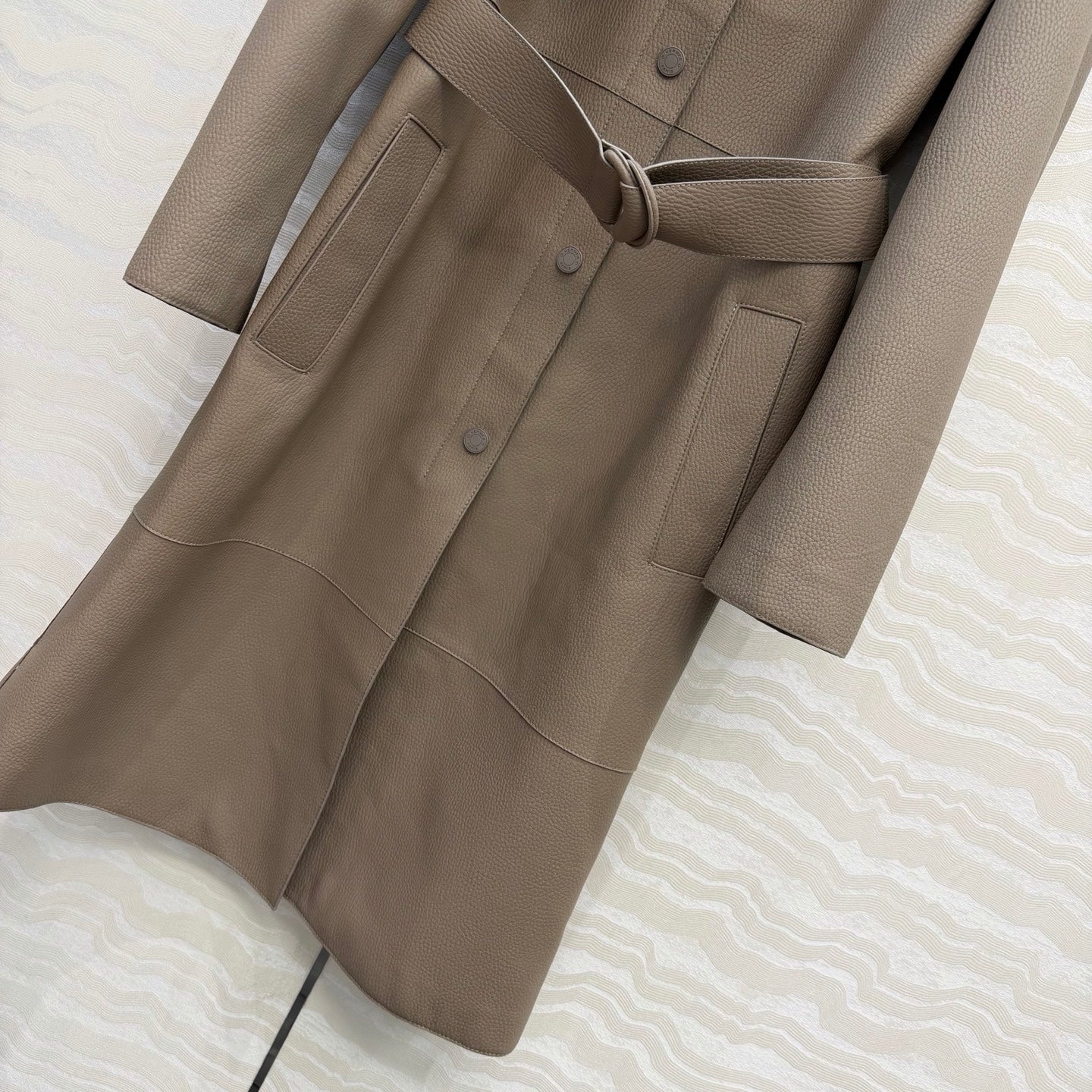 Sheepskin Belted Long Coat – Timeless Power Silhouette