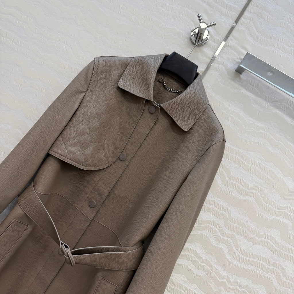 Sheepskin Belted Long Coat – Timeless Power Silhouette