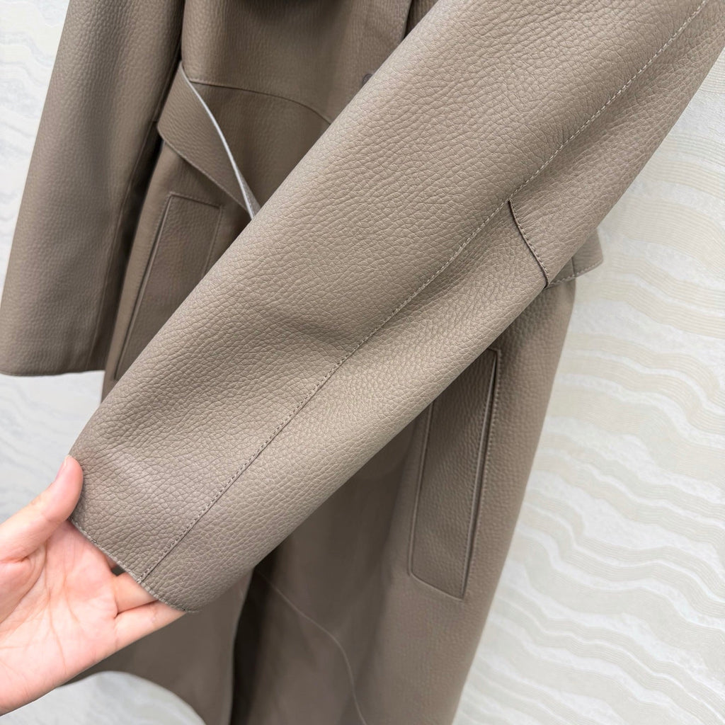 Sheepskin Belted Long Coat – Timeless Power Silhouette