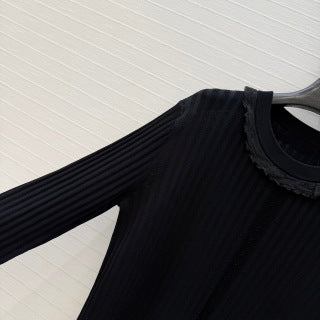 Ribbed Knit Long Sleeve Dress – Structured Elegance