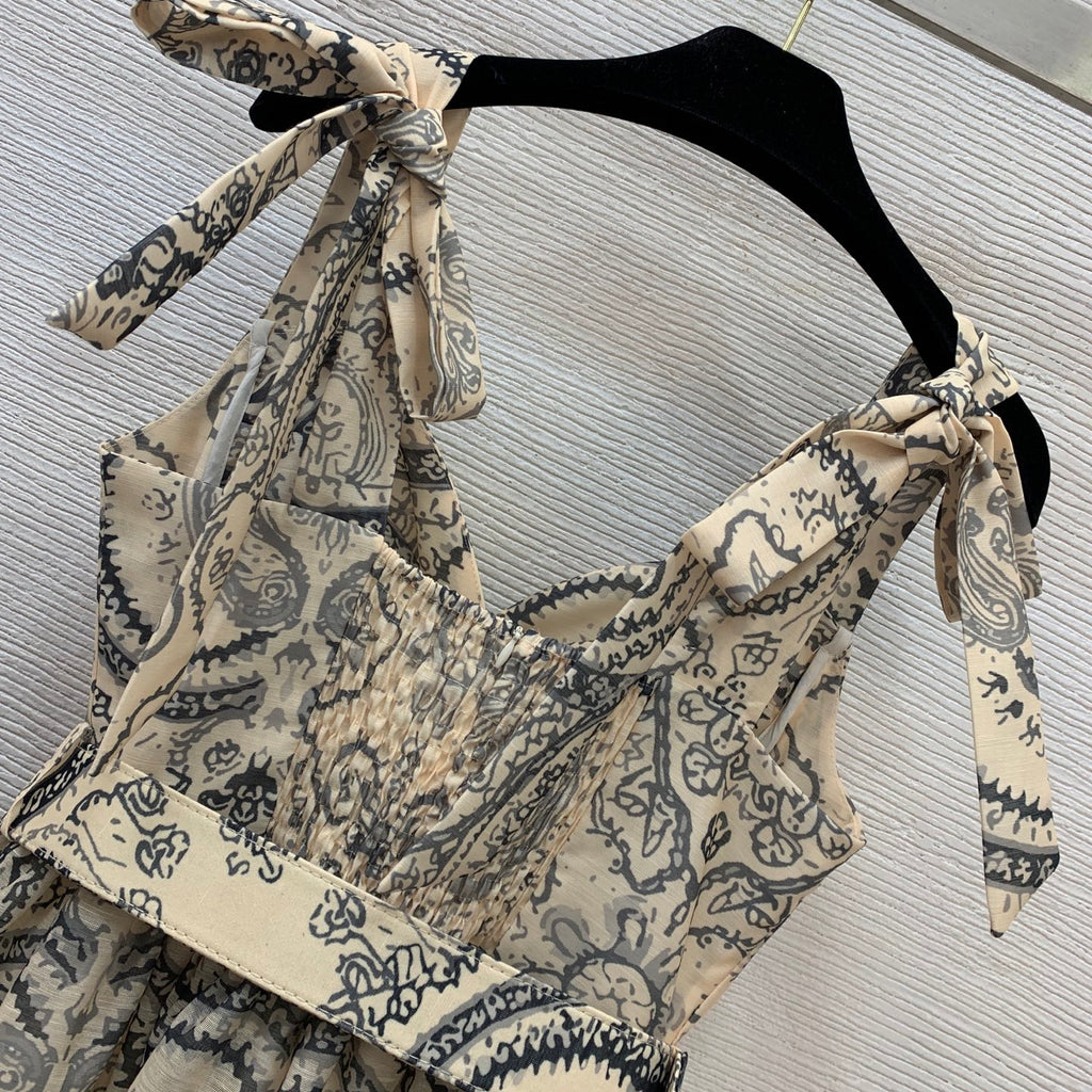 Paisley Print Bow-Strap Maxi Dress - Olive Paisley - View 7
