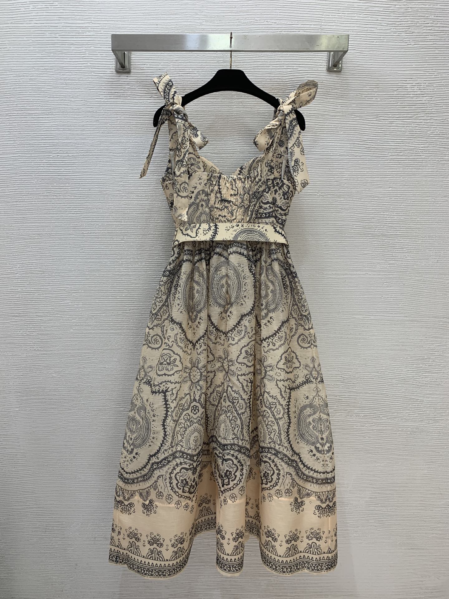 Paisley Print Bow-Strap Maxi Dress - Olive Paisley - View 6