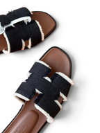 Oran Frayed Denim Sandals - Black Denim - View 9