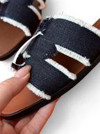 Oran Frayed Denim Sandals - Black Denim - View 6