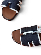 Oran Frayed Denim Sandals - Black Denim - View 2