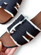 Oran Frayed Denim Sandals - Black Denim - View 5