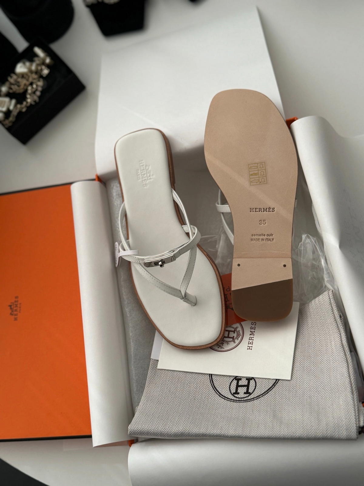 Strappy Calfskin Flat Sandals - White - View 3