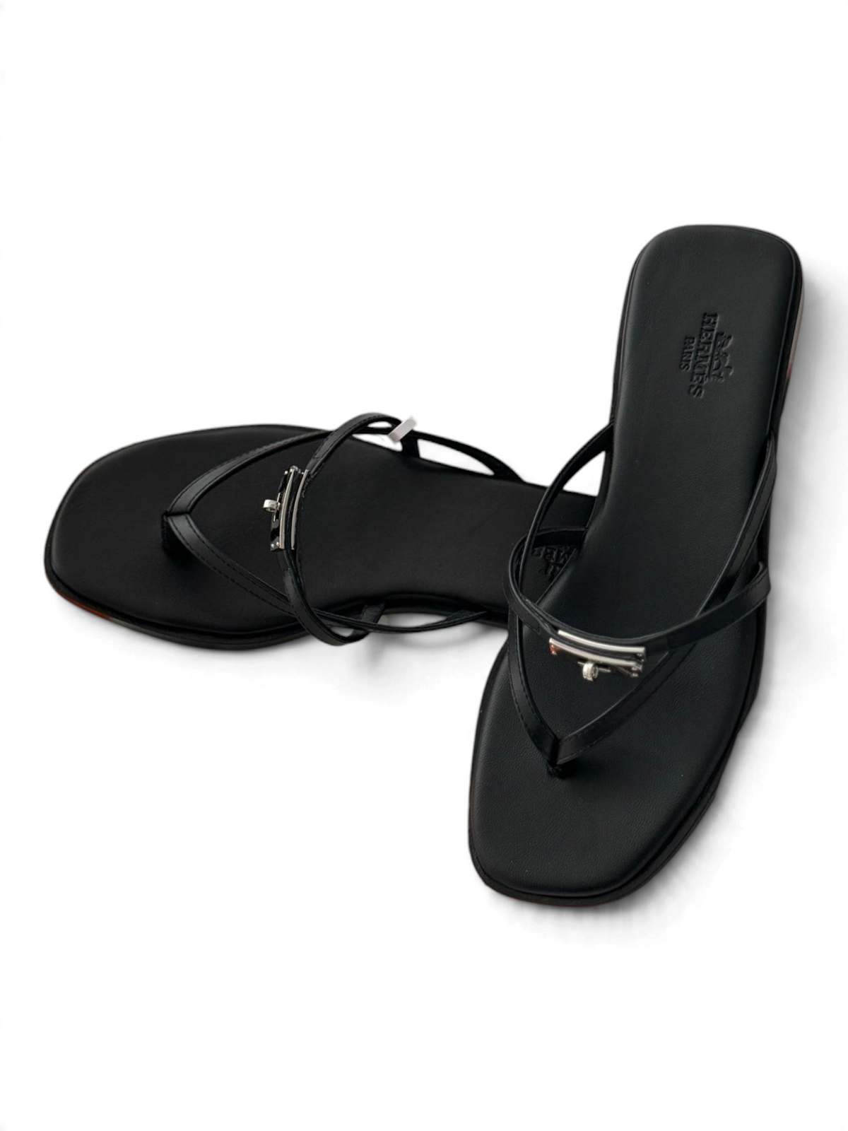 Strappy Calfskin Flat Sandals - Black - View 3