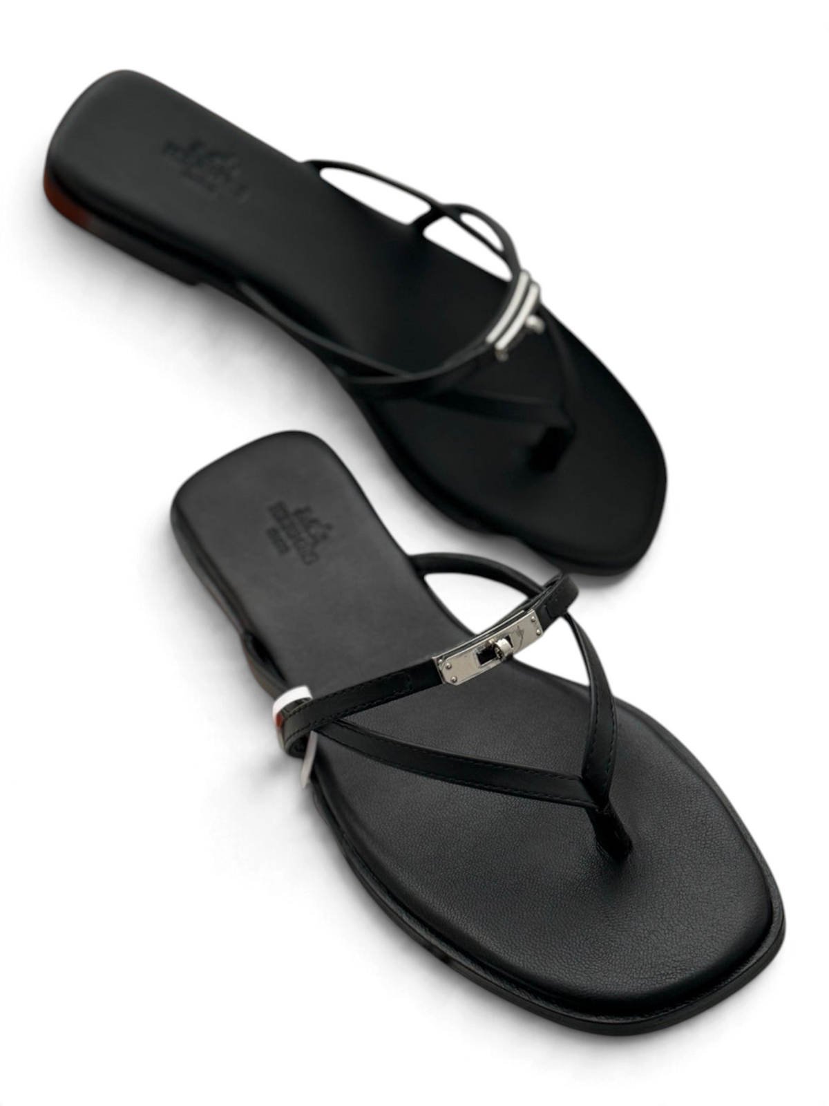 Strappy Calfskin Flat Sandals - Black - View 4