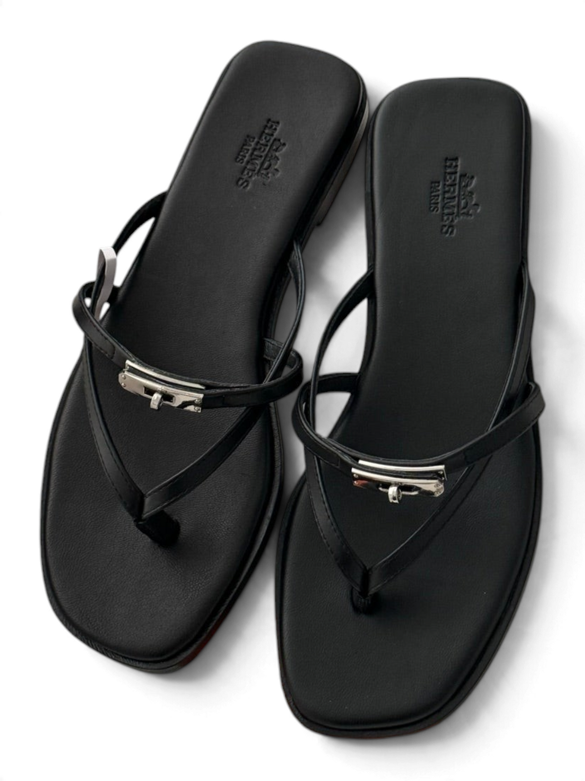 Strappy Calfskin Flat Sandals - Black - View 1