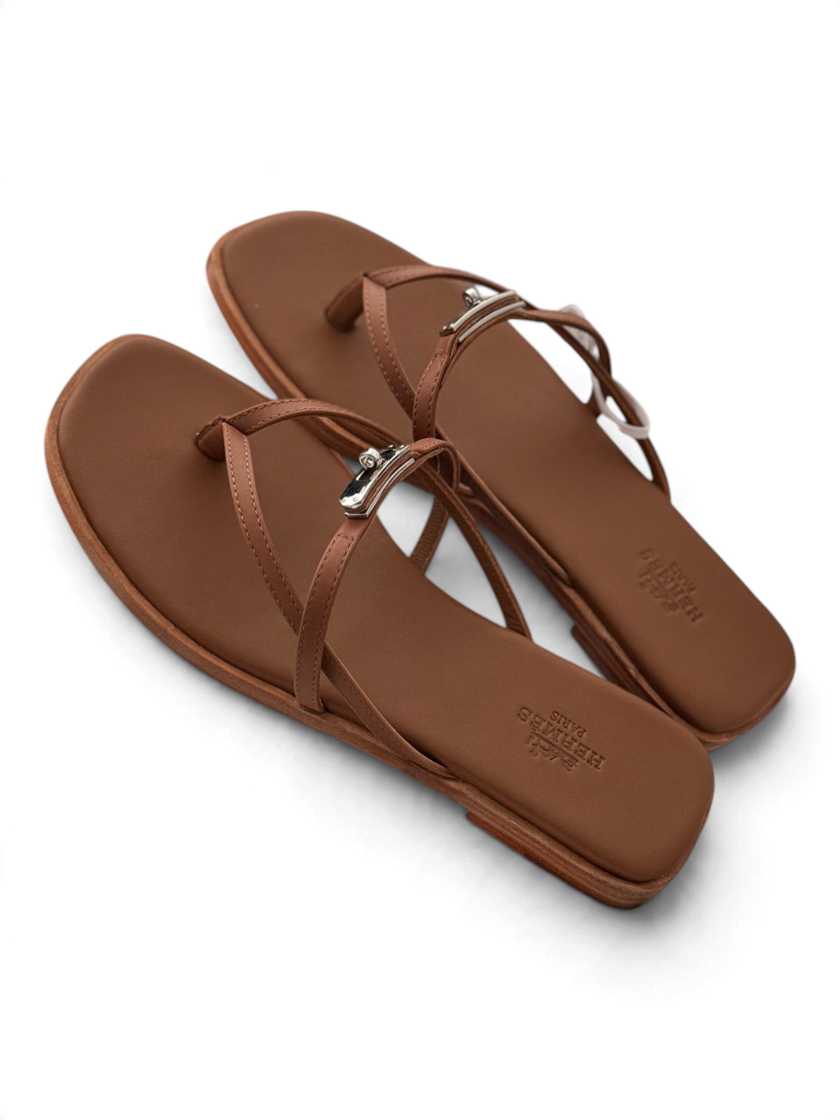 Strappy Calfskin Flat Sandals - Brown - View 1