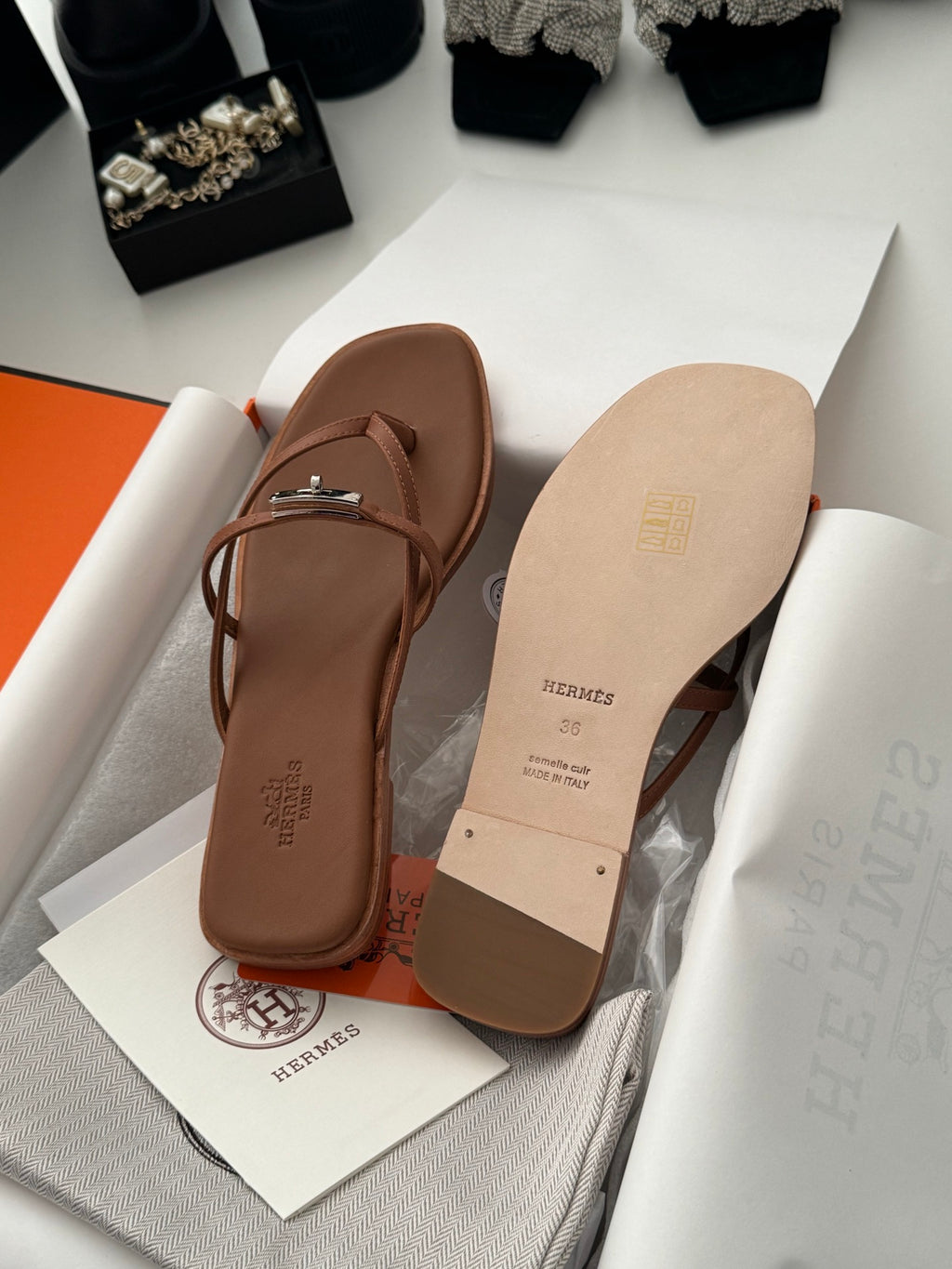 Strappy Calfskin Flat Sandals - Brown - View 4