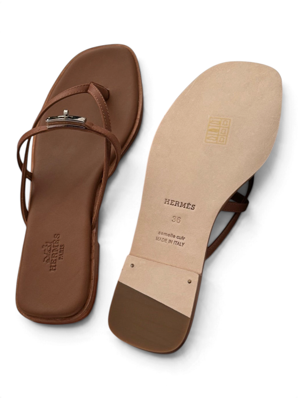 Strappy Calfskin Flat Sandals - Brown - View 4