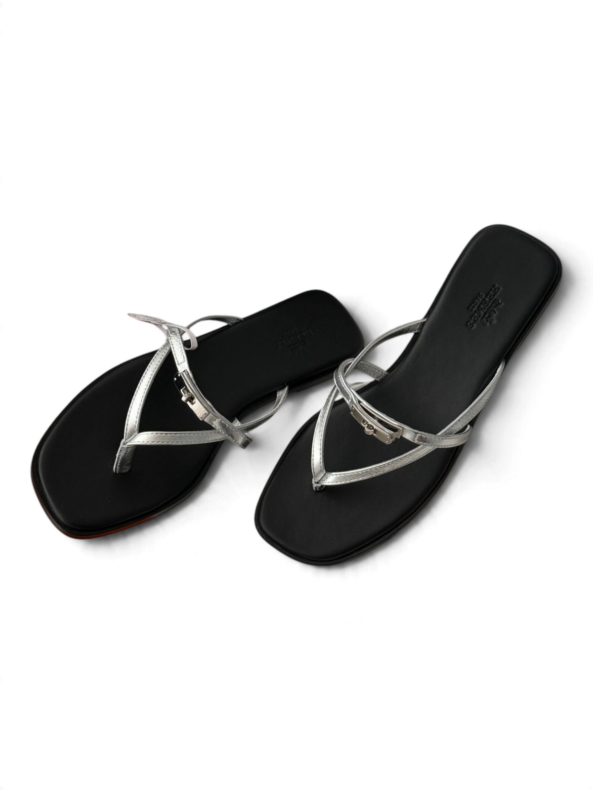 Strappy Calfskin Flat Sandals - Black - View 3