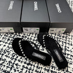 Pearl Embellished Flip-Flops - Black - View 4