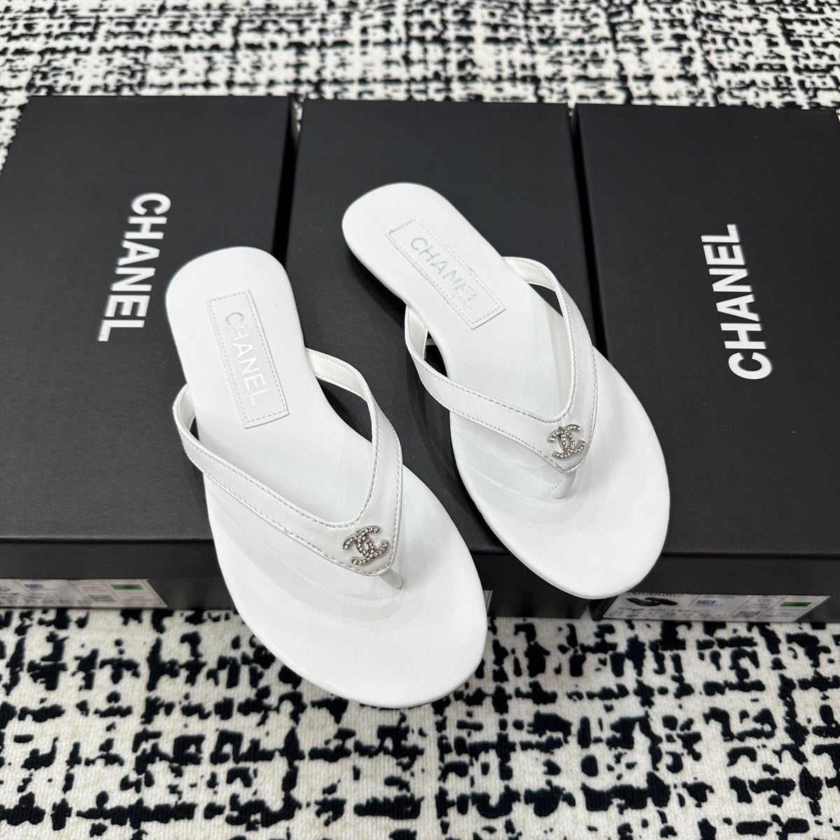 Double C Leather Flip-Flops - White - View 2