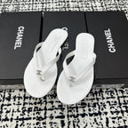 Double C Leather Flip-Flops - White - View 1