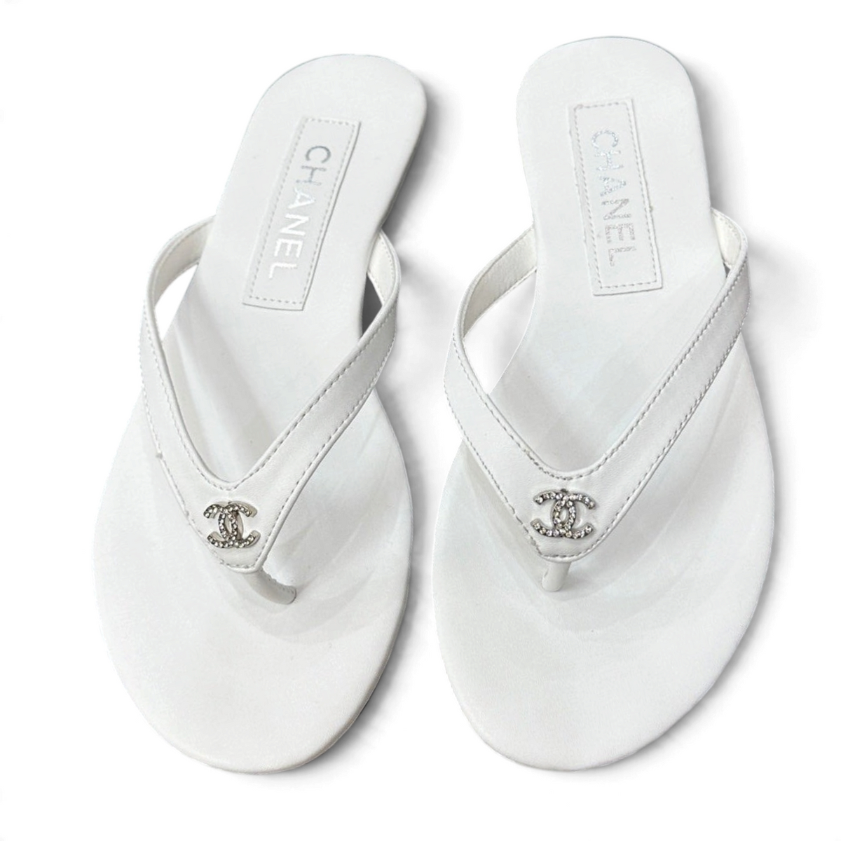 Double C Leather Flip-Flops - White - View 1