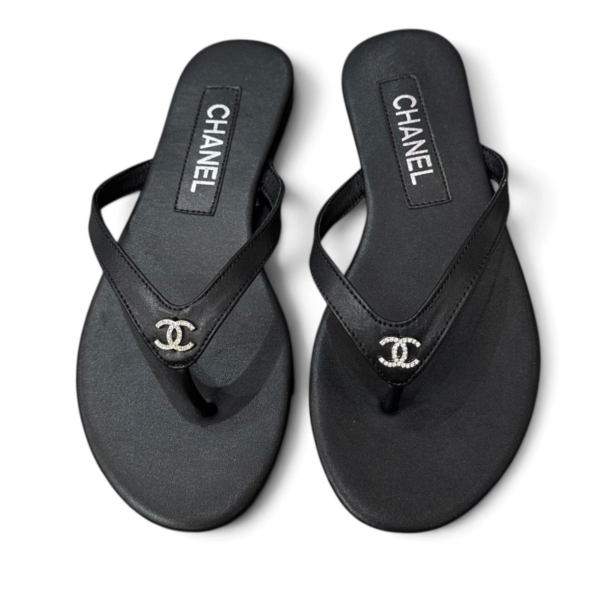 Double C Leather Flip-Flops - Black - View 1