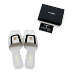 Square-Toe Turn-Lock Flat Slide Sandals - White And Black - View 4