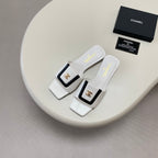 Square-Toe Turn-Lock Flat Slide Sandals - White And Black - View 2