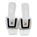 Square-Toe Turn-Lock Flat Slide Sandals - White And Black - View 1