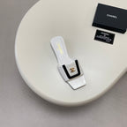 Square-Toe Turn-Lock Flat Slide Sandals - White And Black - View 6