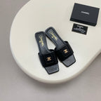Square-Toe Turn-Lock Flat Slide Sandals - Black - View 3