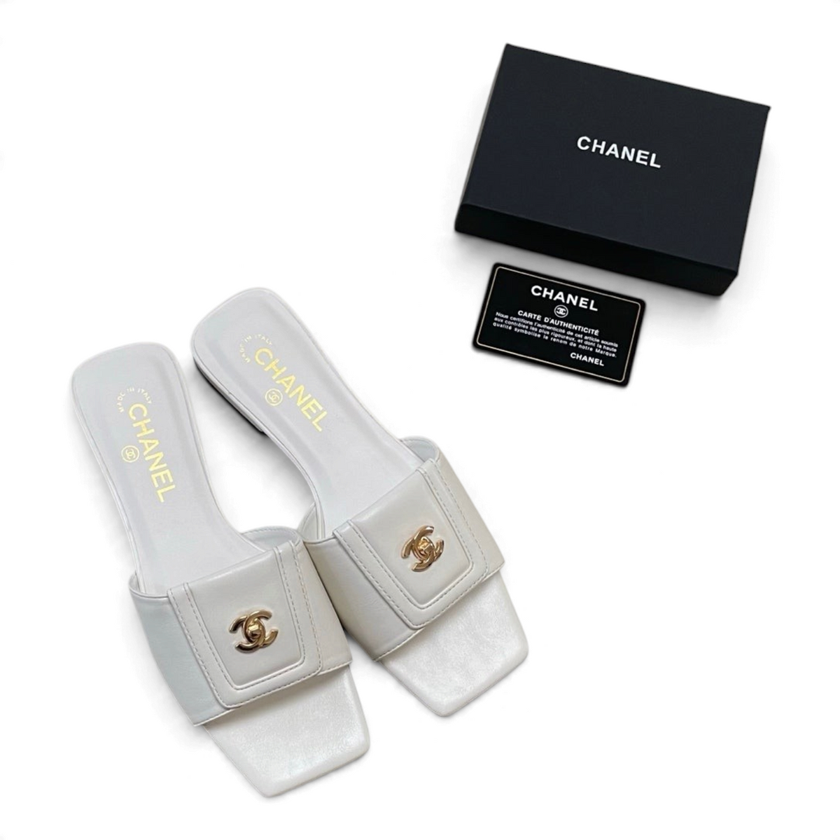 Square-Toe Turn-Lock Flat Slide Sandals - White - View 3