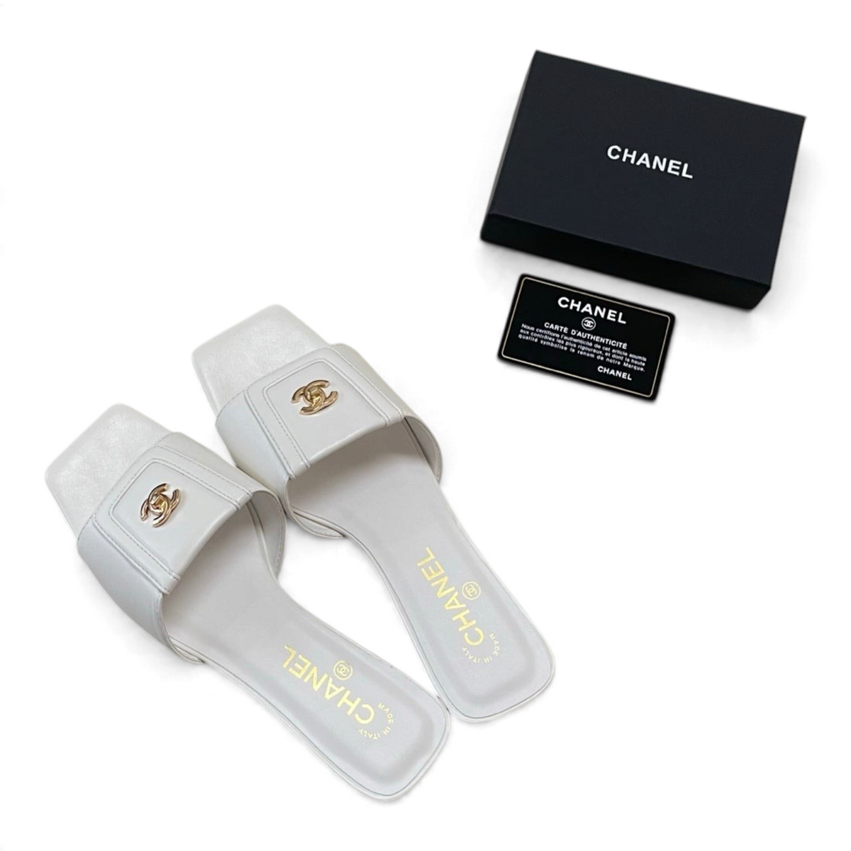 Square-Toe Turn-Lock Flat Slide Sandals - White - View 4