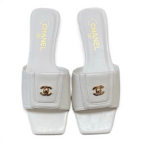 Square-Toe Turn-Lock Flat Slide Sandals