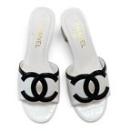 Two-Tone Double C Kitten-Heel Slide Sandals - White - View 3