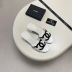 Two-Tone Double C Kitten-Heel Slide Sandals - White - View 4