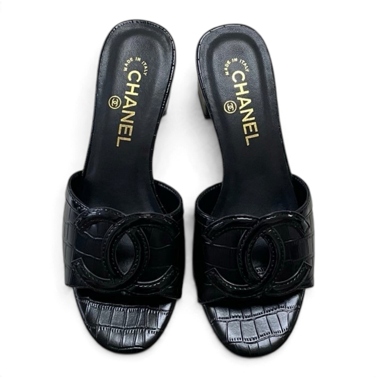 Two-Tone Double C Kitten-Heel Slide Sandals - Black - View 3