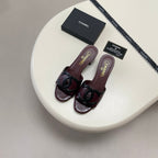 Two-Tone Double C Kitten-Heel Slide Sandals - Burgundy - View 2