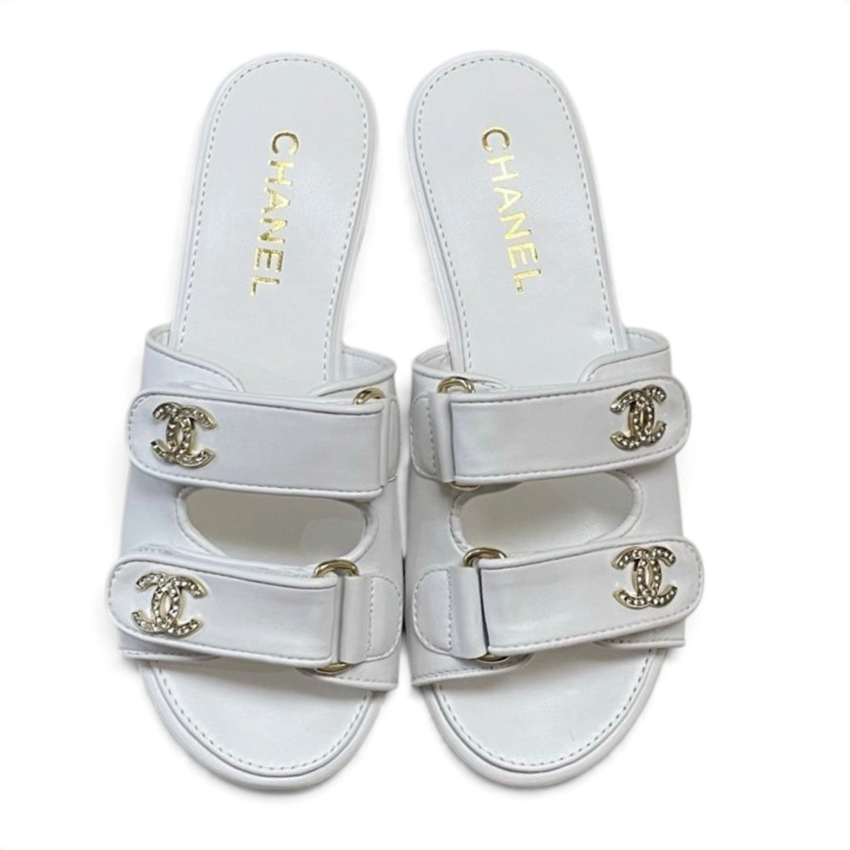 Crystal Double C Velcro Slide Sandals - White - View 2