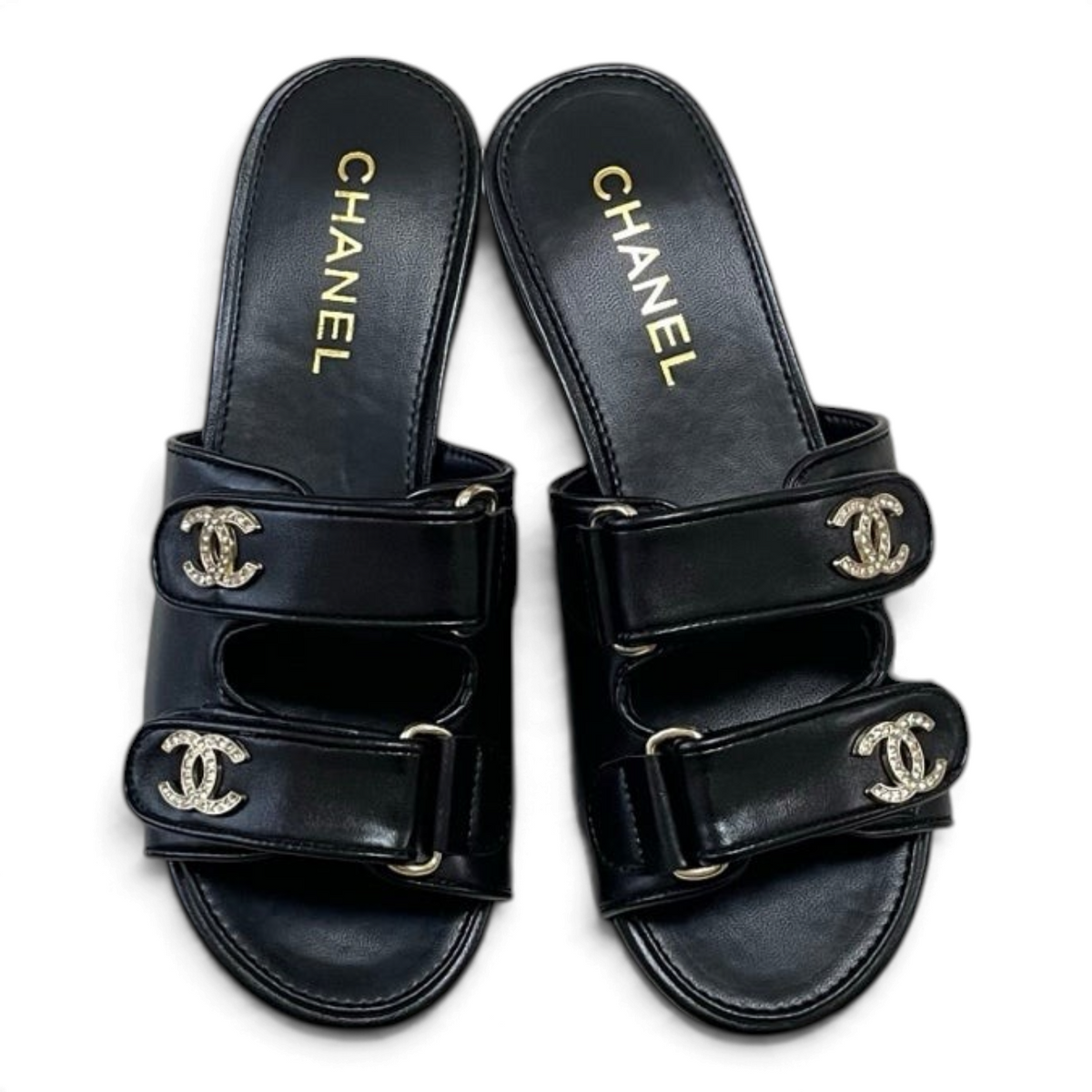 Crystal Double C Velcro Slide Sandals - Navy Blue - View 2