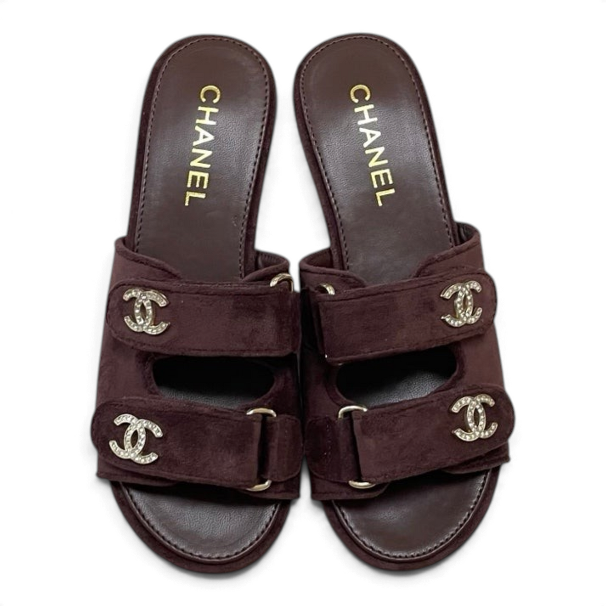 Crystal Double C Velcro Slide Sandals - Burgundy - View 2